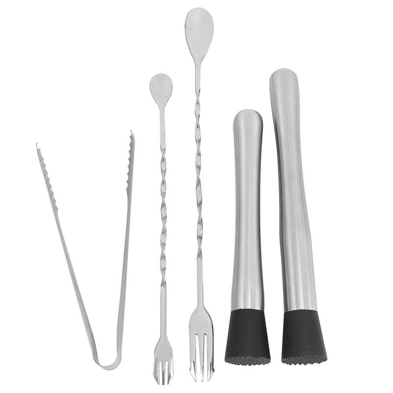 Muddler,5 Pcs Stainless Steel Accessory Set Mixing Spoon & Ice Tongs for Family Bar Tool Essential