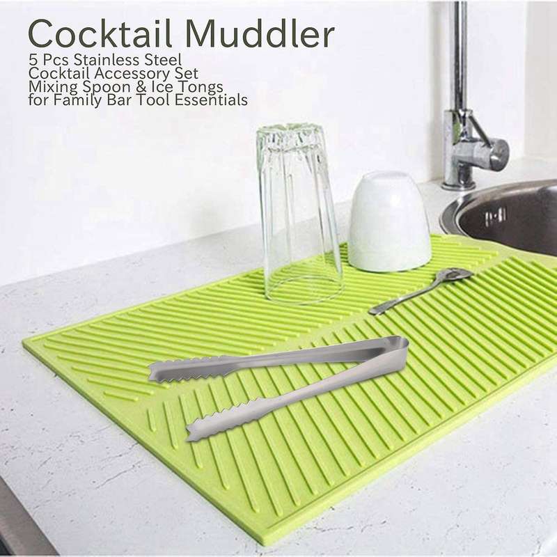 Muddler,5 Pcs Stainless Steel Accessory Set Mixing Spoon & Ice Tongs for Family Bar Tool Essential