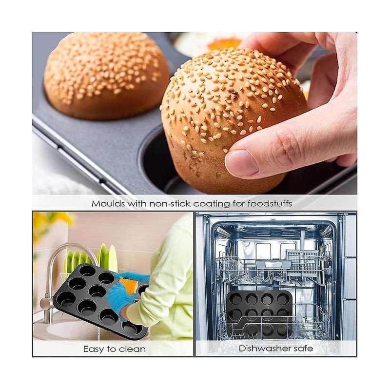 Muffin Tray, Pack Of 2 Carbon Steel Muffin Tray for 12 Muffins, Non-stick Coated Muffin Baking Mould