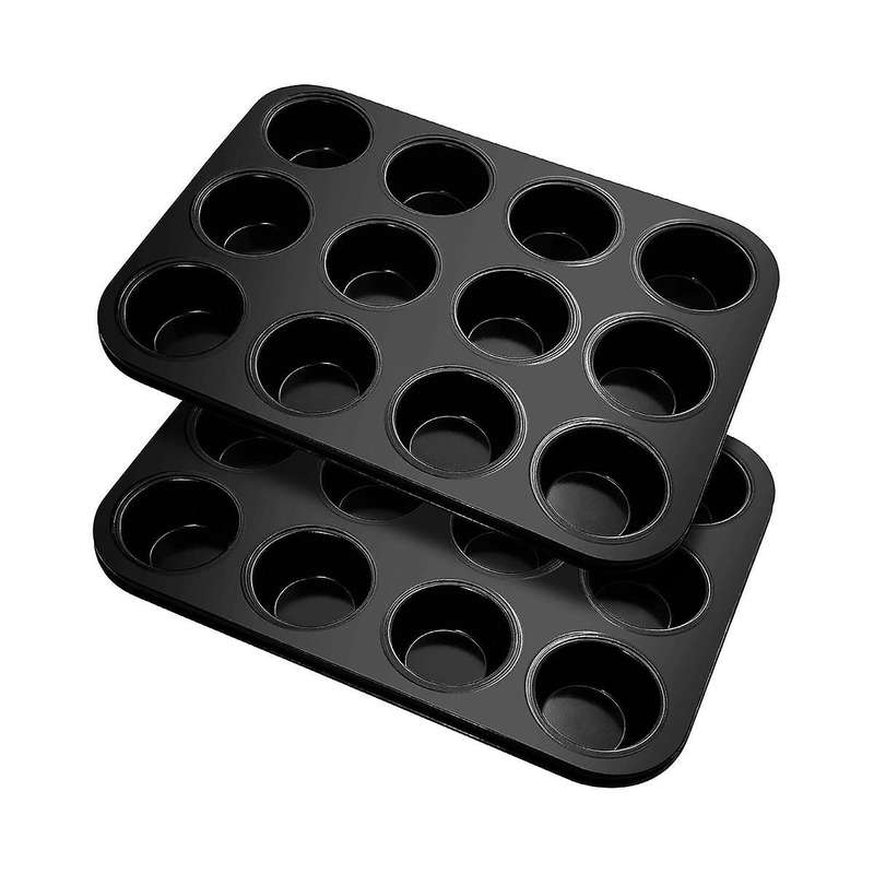 Muffin Tray, Pack Of 2 Carbon Steel Muffin Tray for 12 Muffins, Non-stick Coated Muffin Baking Mould