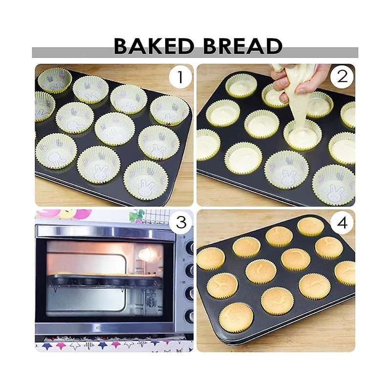 Muffin Tray, Pack Of 2 Carbon Steel Muffin Tray for 12 Muffins, Non-stick Coated Muffin Baking Mould