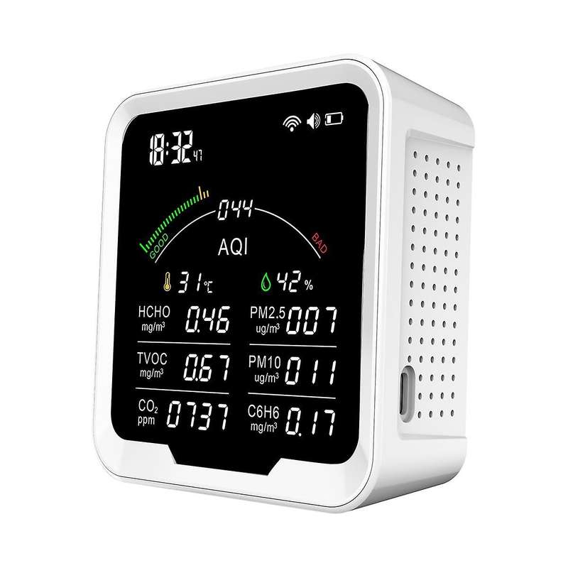 Multi-function Air Quality Monitor ,thermohygrometer, Clock Alarm and Gas Detector Of Pm2.5,pm10,hc