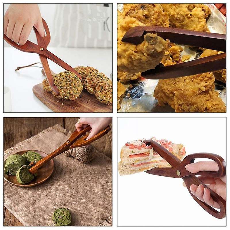 Multi- Wooden Barbecue Tongs Wooden Food Tongs Kitchen Household Barbecue Food Tongs Dessert Pastry