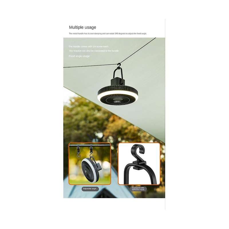 Multifunction Camping Fan Usb Chargeable Desk Tripod Stand Air Cooling Fan with Night Light Outdoor