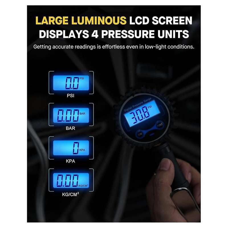 Multifunction Digital Tire Inflator with Pressure Gauge- Large 2' Dial, 200 PSI,Compressor Accessori