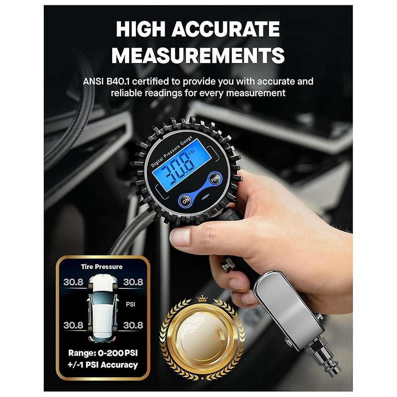 Multifunction Digital Tire Inflator with Pressure Gauge- Large 2' Dial, 200 PSI,Compressor Accessori