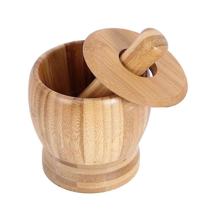 Multifunctional Bamboo Pounding Garlic Jar,Garlic Press Ginger Spices Grinding Set Herb Spice Masher