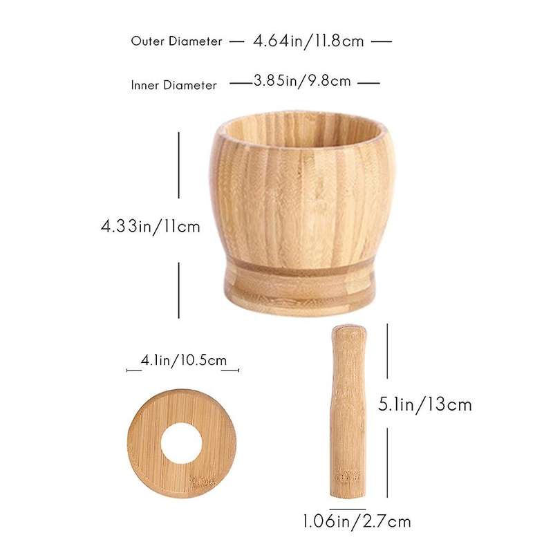 Multifunctional Bamboo Pounding Garlic Jar,Garlic Press Ginger Spices Grinding Set Herb Spice Masher