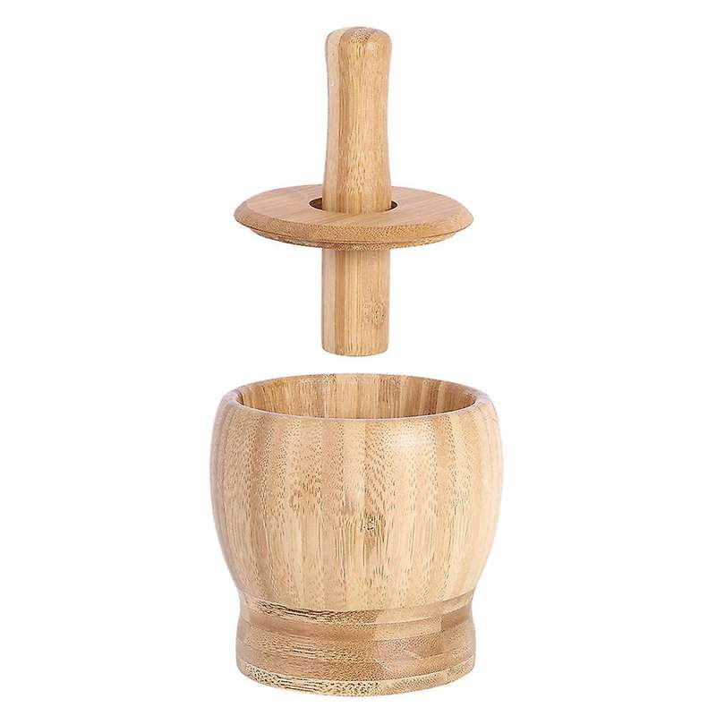 Multifunctional Bamboo Pounding Garlic Jar,Garlic Press Ginger Spices Grinding Set Herb Spice Masher