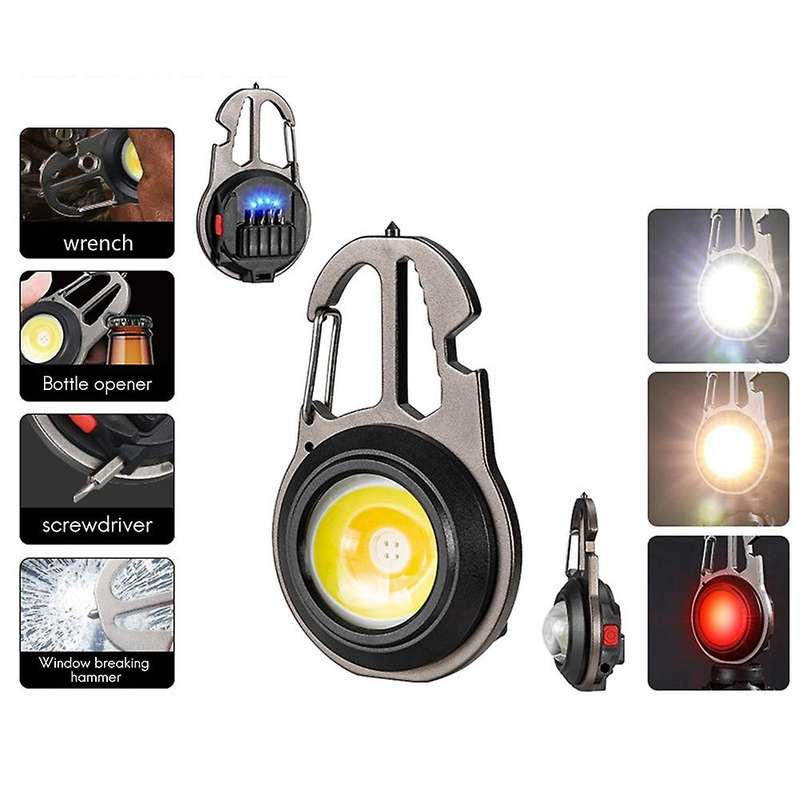 Multifunctional COB LED Mini Light Broken Window Hammer Wrench Small Bottle Opener Keychain Work Li