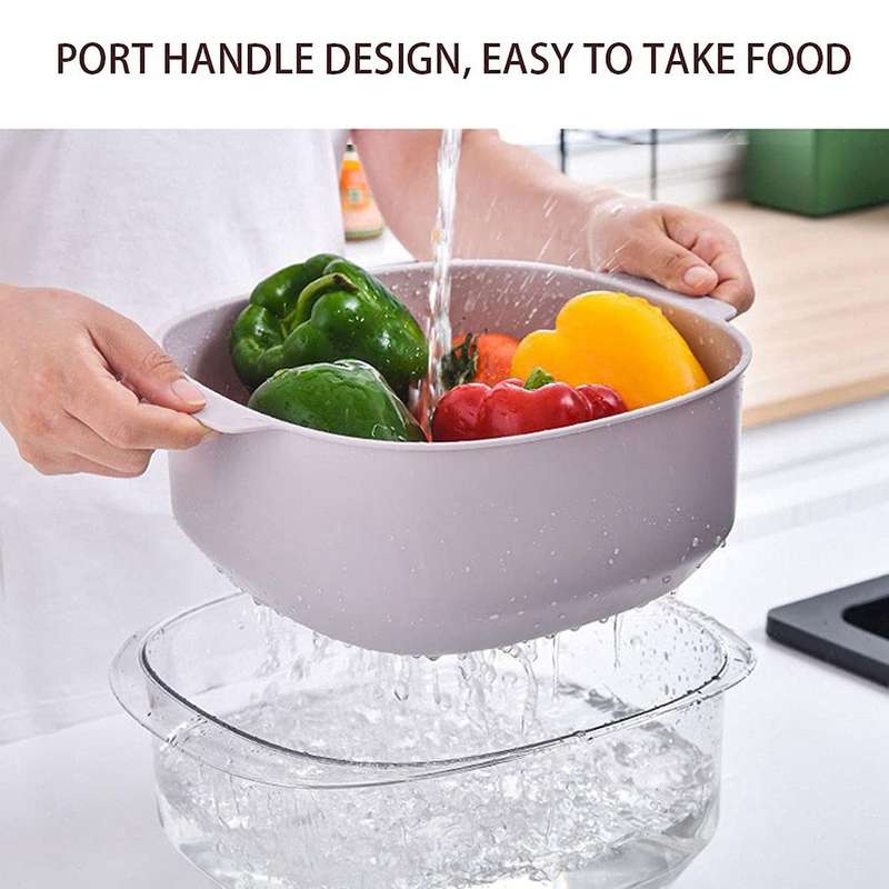 Multi-Functional Double-Layer Plastic Drainage Basin and Basket Mixed Fruit and Vegetable Filter Cl