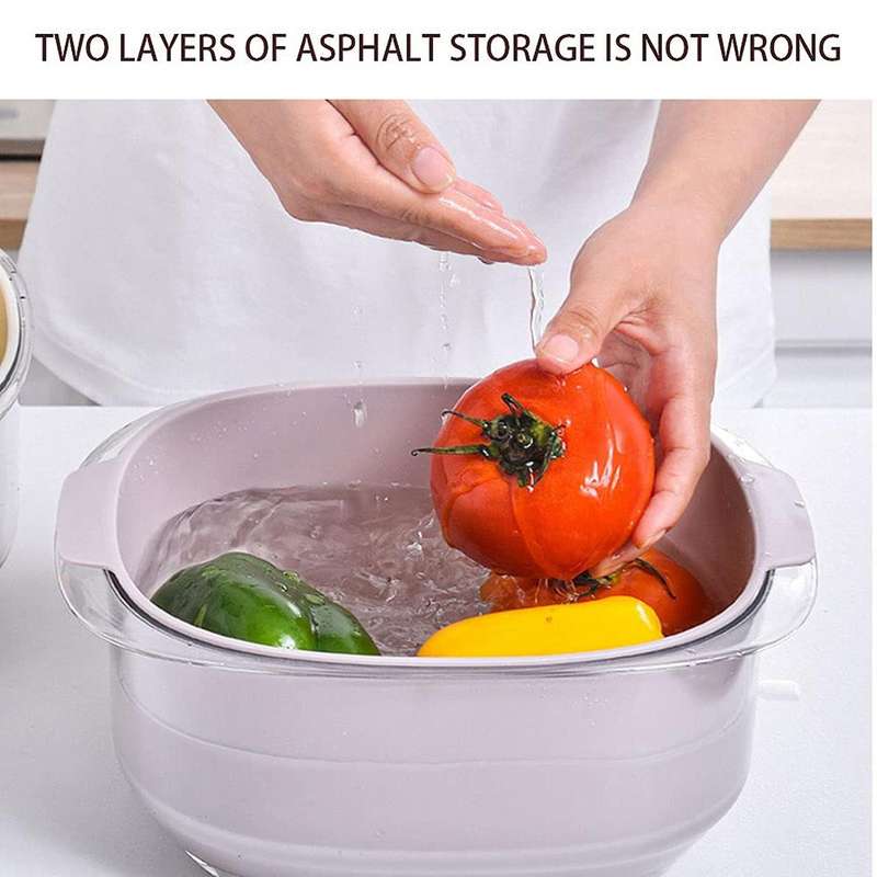 Multi-Functional Double-Layer Plastic Drainage Basin and Basket Mixed Fruit and Vegetable Filter Cl