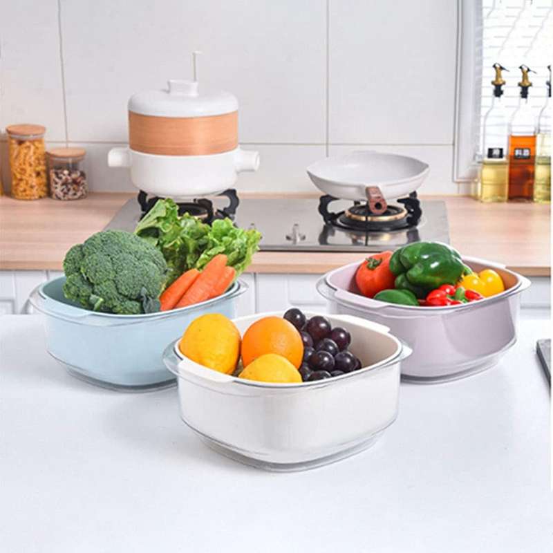 Multi-Functional Double-Layer Plastic Drainage Basin and Basket Mixed Fruit and Vegetable Filter Cl