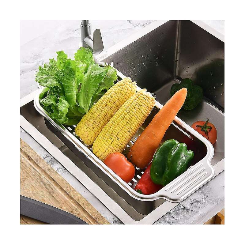 Multifunctional Kitchen Sink Drain Rack Retractable Stainless Steel Drain Basket Over The Sink Dish