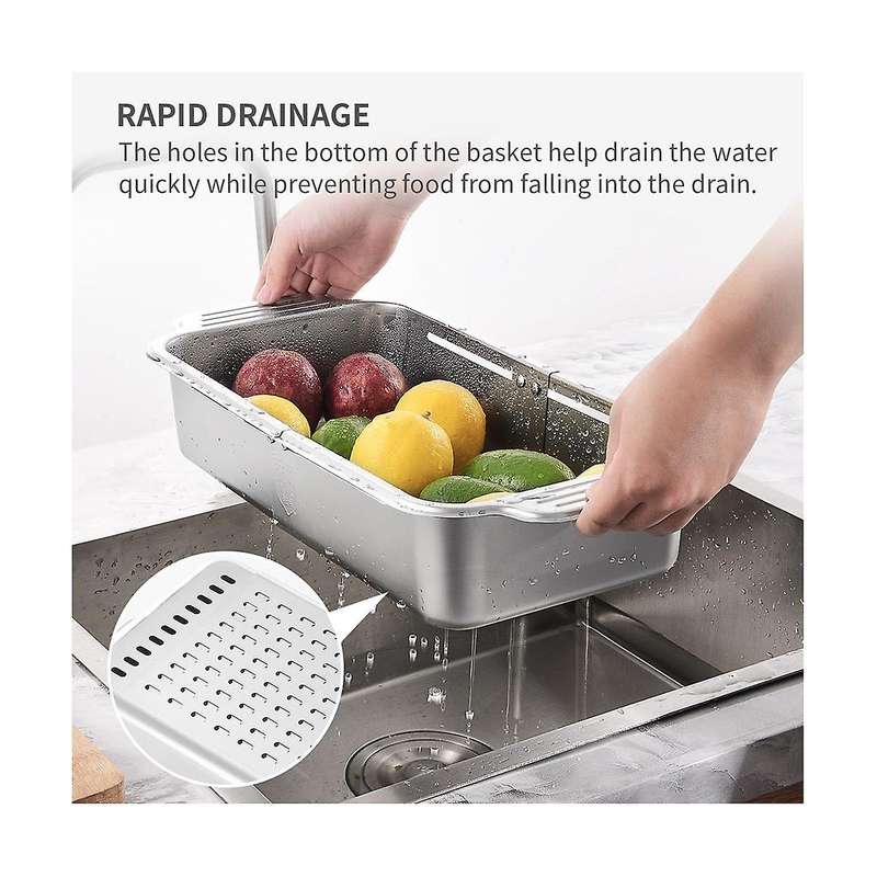Multifunctional Kitchen Sink Drain Rack Retractable Stainless Steel Drain Basket Over The Sink Dish