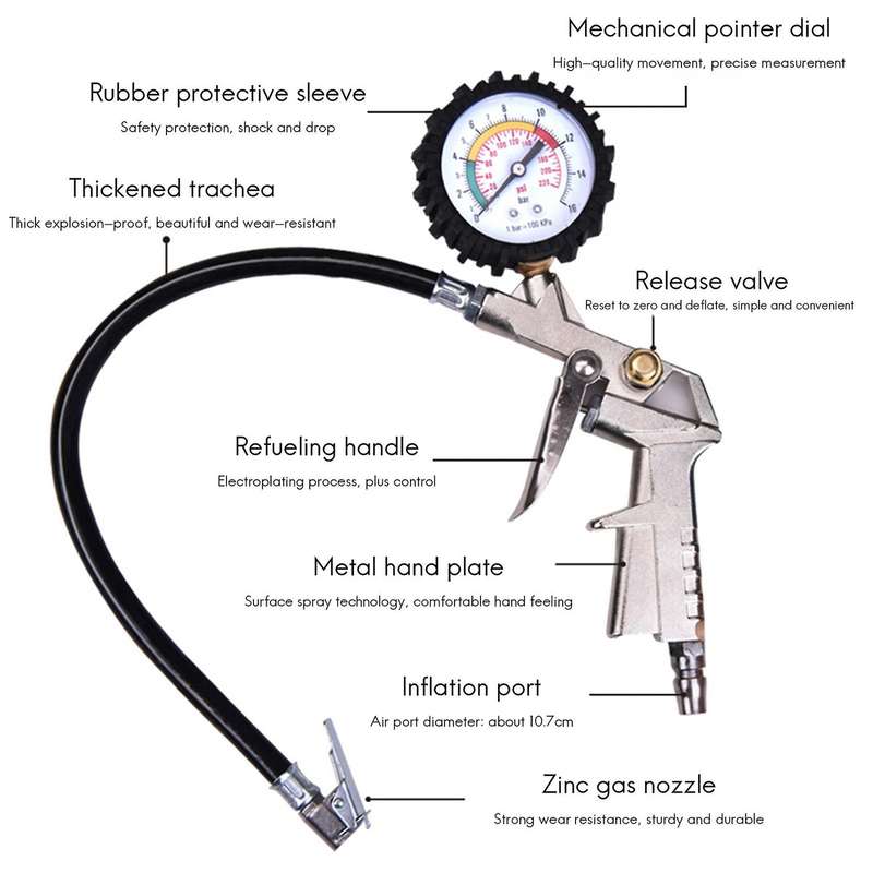Multifunctional Mechanical Tire Pressure Gauge, High-Precision Tire Pressure Inflation and Deflation