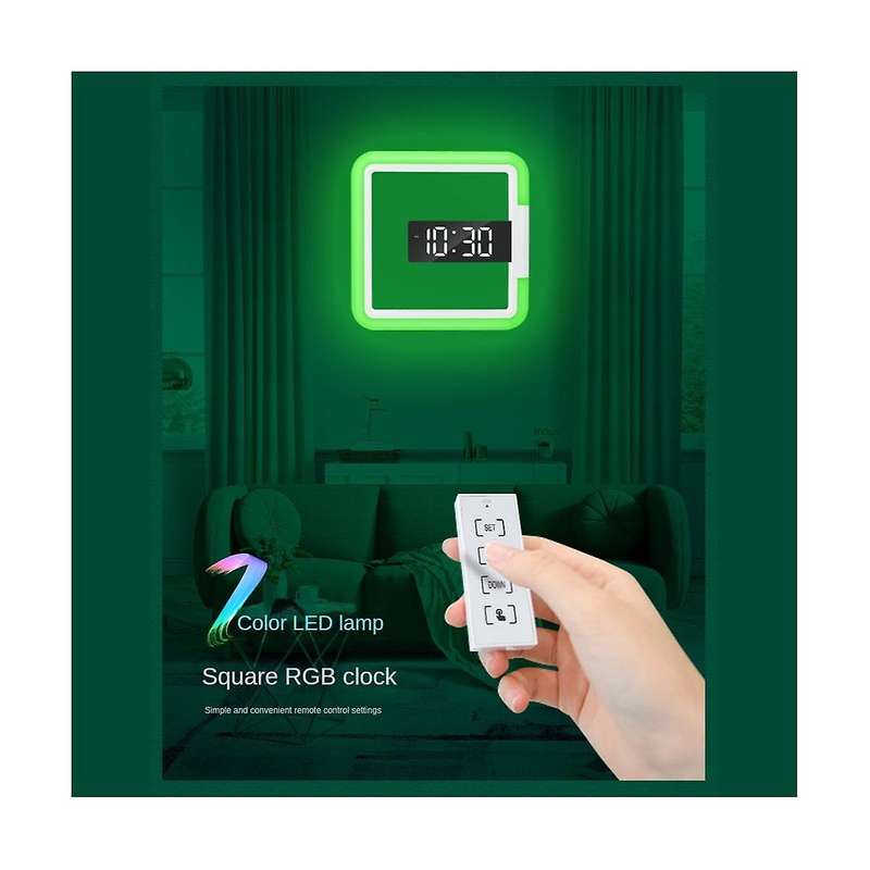 Multifunctional Square Rgb Clock Home Thermometer Digital Alarm Clock Led Mirror Skeleton Wall Cloc