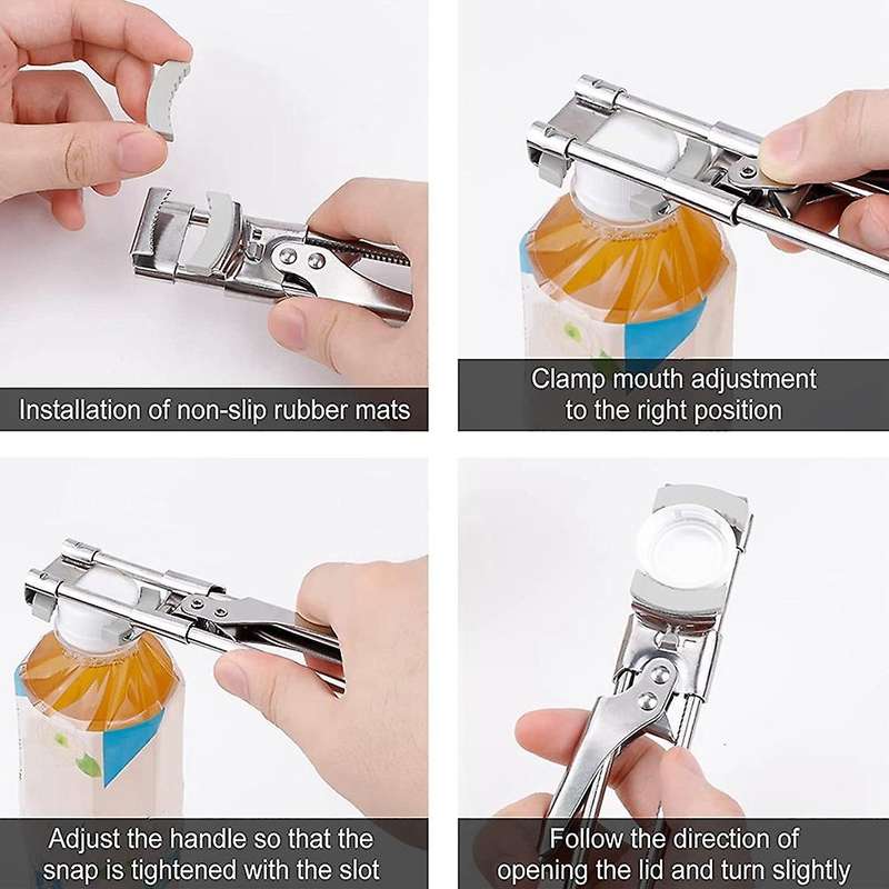 Multifunctional Stainless Steel Can Opener with Non- Rubber Pad, for Weak Hands, Seniors and Kids