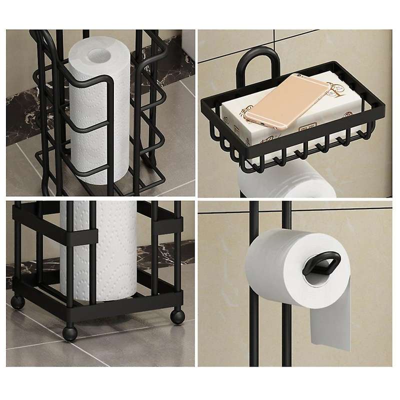 Multi-functional Toilet Paper Roll Tissue Holder Stand Bathroom Free Standing Storage Bathroom Acce