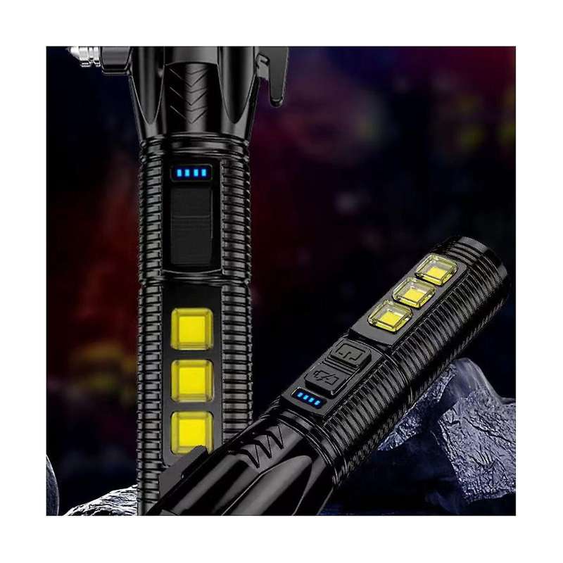 Multifunctional Strong Light Flashlight Car Safety Hammer Usb Rechargeable Fire Emergency Signal La