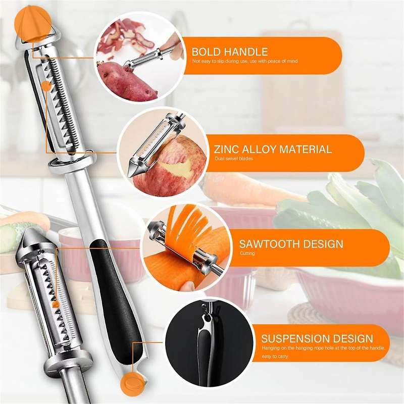 Multifunctional Vegetable Peeler,5 and 1 Vegetable and Fruit Peeler, 2PCS Steel Vegetable Peeler Bot