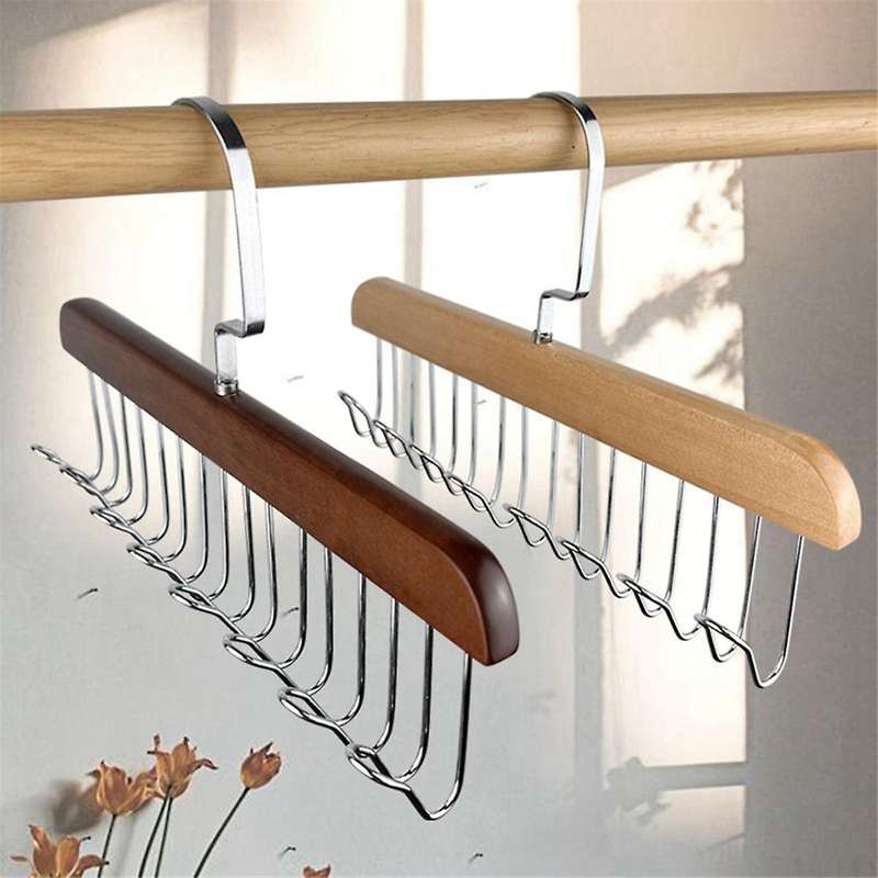Multi-hook Wooden Scarf Hanger Space Saving Hanger Home Wardrobe Hanger Organizer Underwear Storage