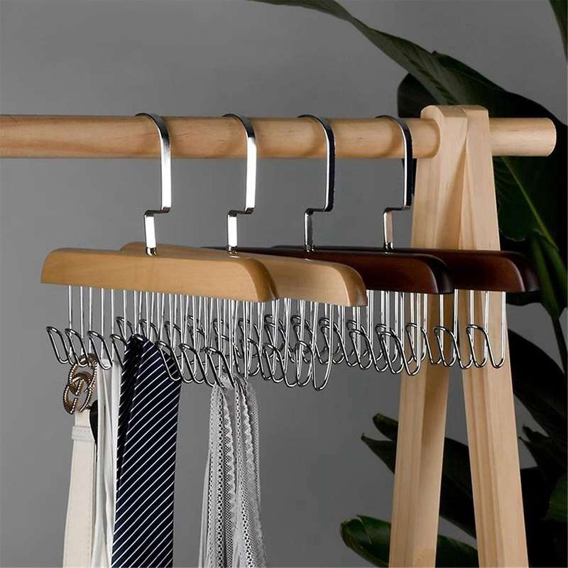 Multi-hook Wooden Scarf Hanger Space Saving Hanger Home Wardrobe Hanger Organizer Underwear Storage