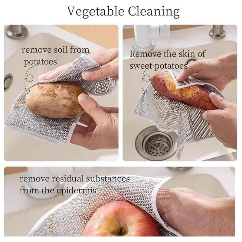Multi-Purpose Wire Dishcloth, Scrubbing Wire Dishcloth, Wet and Dry Tableware Kitchen Cleaning Cloth