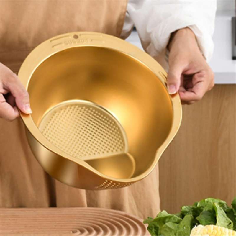 Multi-Use Basin Rice Washing Bowl Vegetable Washer Metal Colander Stainless Steel Vegetable Strainer
