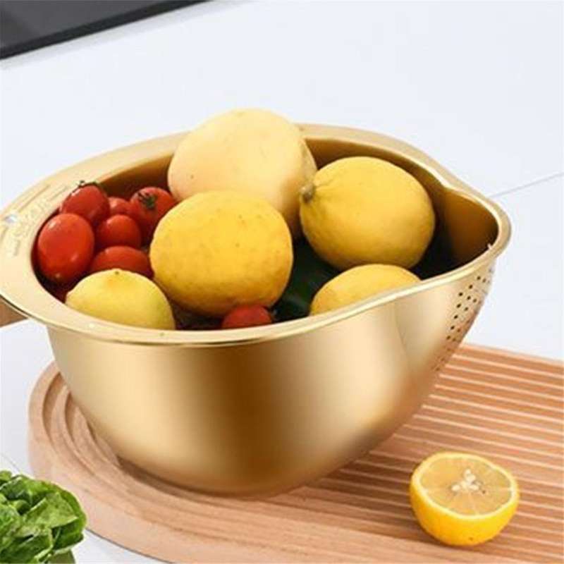 Multi-Use Basin Rice Washing Bowl Vegetable Washer Metal Colander Stainless Steel Vegetable Strainer