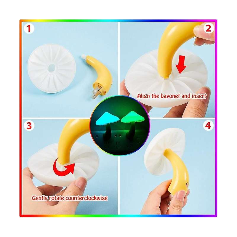 Mushroom Night Light RGB LED Night Light Plug in Lamp 7Color Mini Cute Night Lights for Kids Bedroom