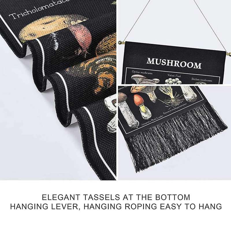 Mushroom Tapestry Black Background Tapestry Vertical Tapestry Chart Tapestry Wall Hanging for Room(1