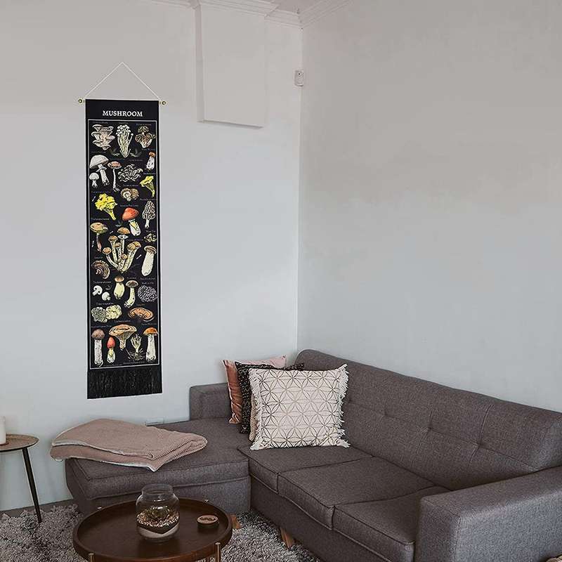 Mushroom Tapestry Black Background Tapestry Vertical Tapestry Chart Tapestry Wall Hanging for Room(1