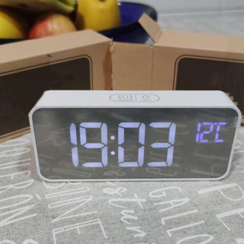 Music Alarm Clock LED Digital Clock 2 Alarms Voice Control Snooze Temperature Display