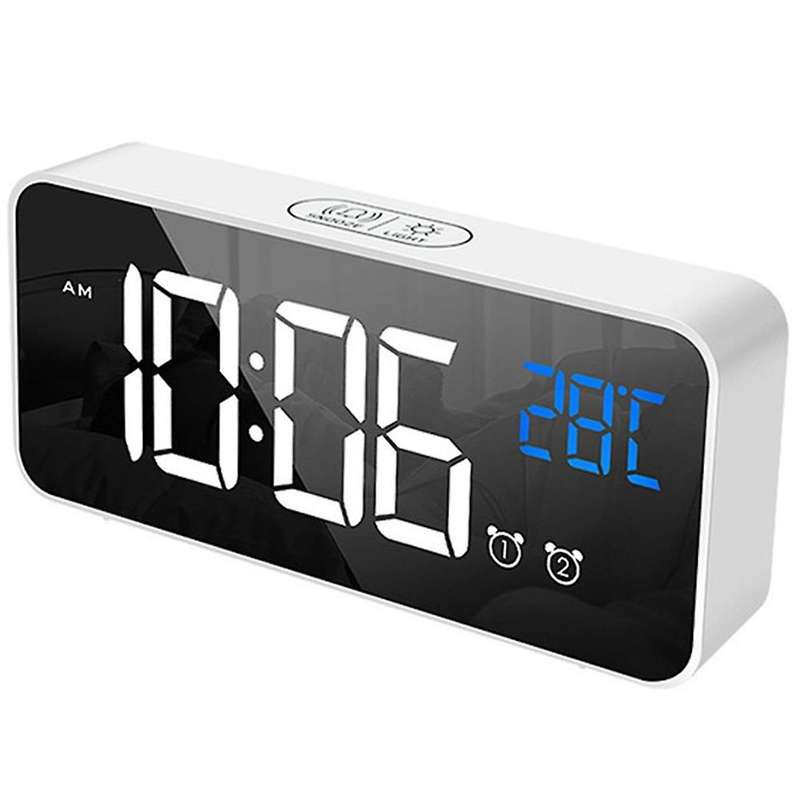 Music Alarm Clock LED Digital Clock 2 Alarms Voice Control Snooze Temperature Display