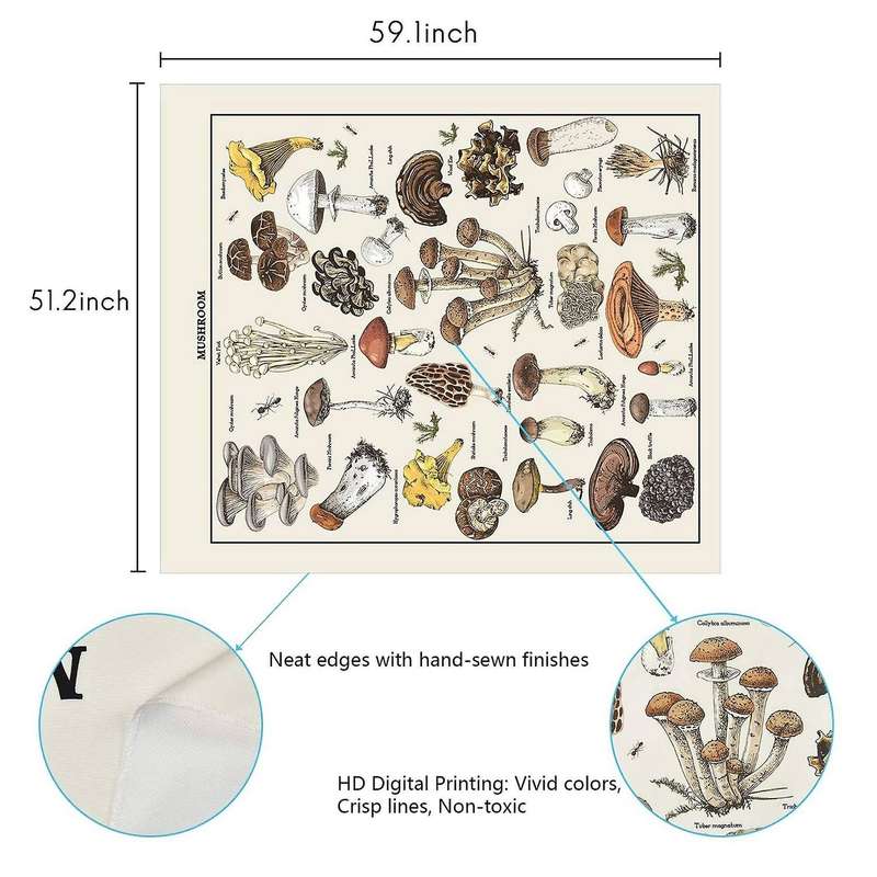 Mushroom Tapestry Vintage White Tapestry Reference Chart Colorful Vertical Tapestry Wall Hanging 51.