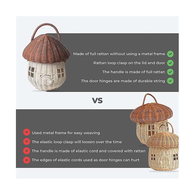 Mushroom Wicker Storage Basket with Lid-rattan Mushroom Decor, , Boho Decor, Day Gift