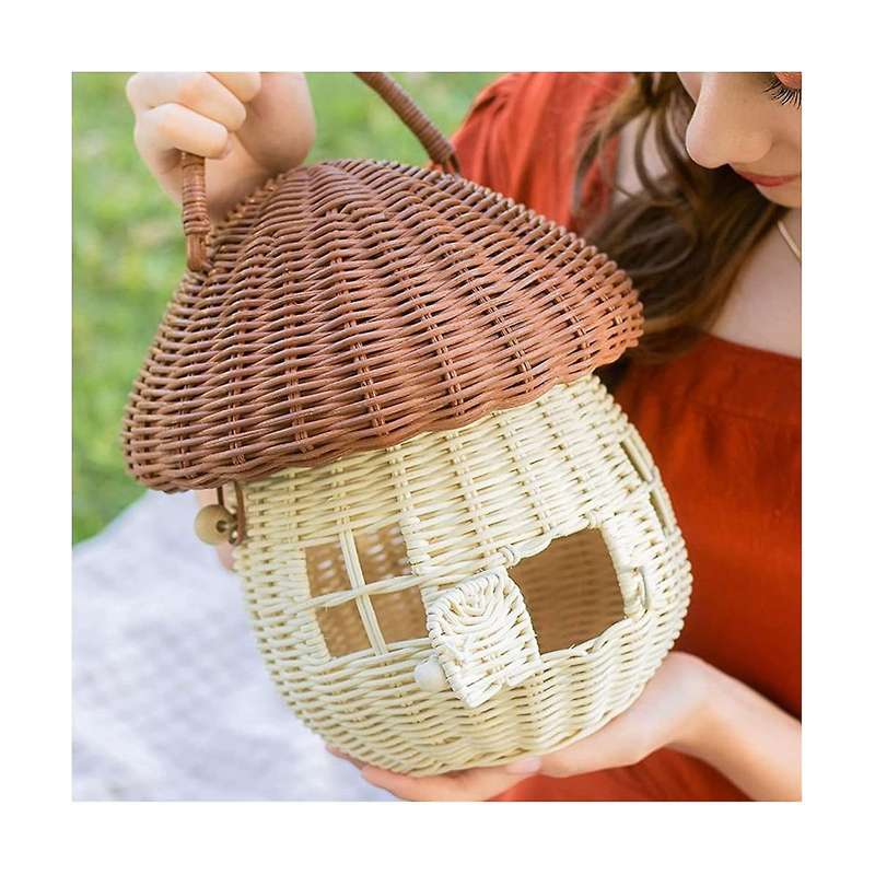 Mushroom Wicker Storage Basket with Lid-rattan Mushroom Decor, , Boho Decor, Day Gift