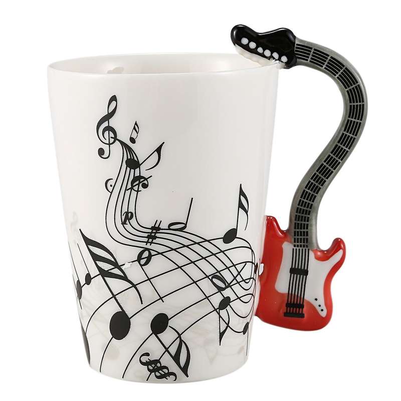 Music Style Guitar Ceramic Mug Coffee Tea Milk Stave Cups with Handle Coffee Mug Novelty Gifts Red