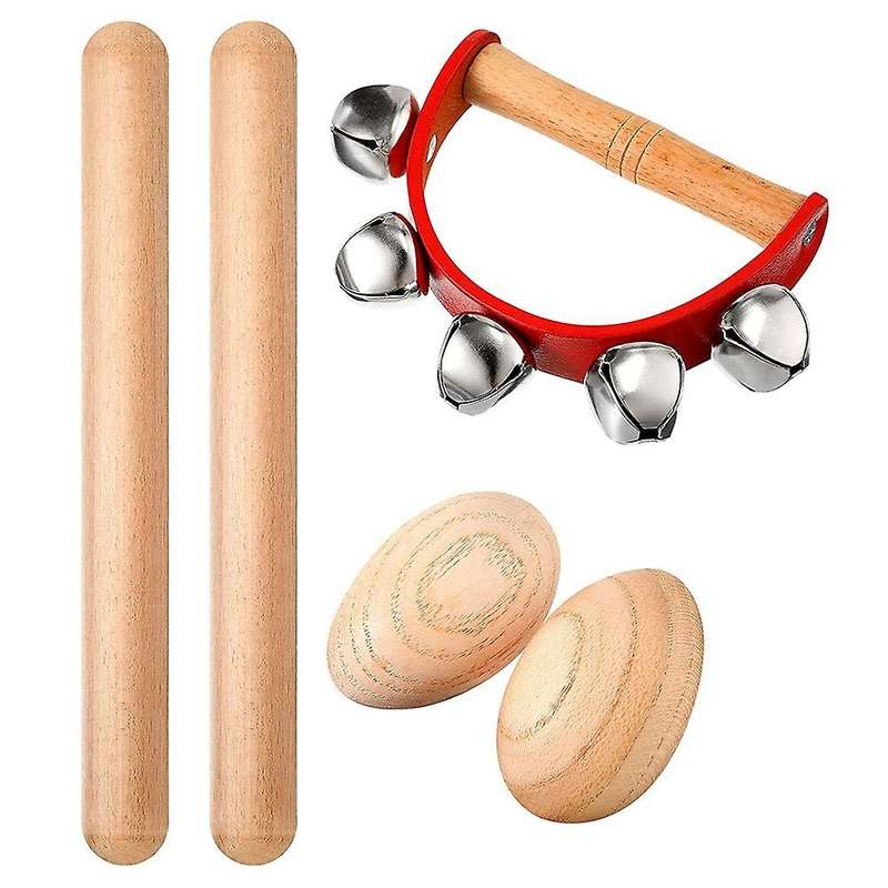 Musical Percussion Instrument Set,rhythm Sticks + Wood Egg Shakers + Tambourine Jingles Bell,for Ch
