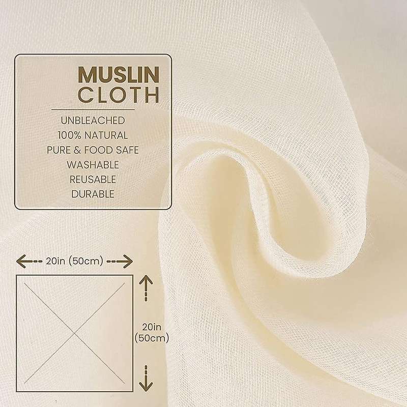 Muslin Cloths Compatible Cooking, Pack of 5 (50X50CM), Unbleached, Cotton Reusable and Washable Chee
