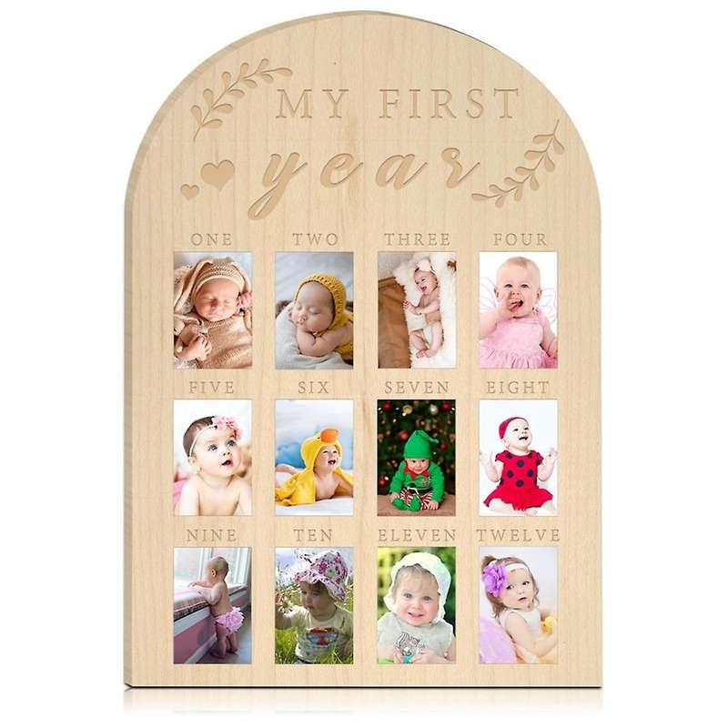 My First Year Photo Display Wood Board Baby'S First Year Photo Frame Milestone Board 12 Months Baby
