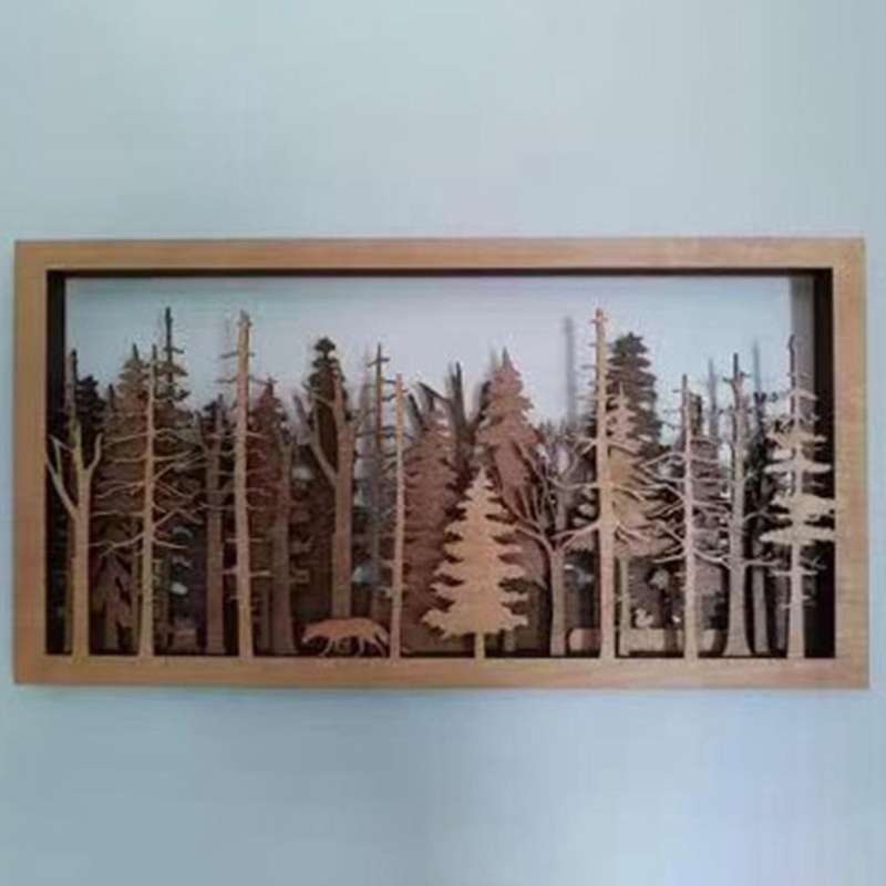 Mysterious Forest Landscape Wood Art Decoration, Wood Carving Wall Decoration, Tree Natural Wood Wal