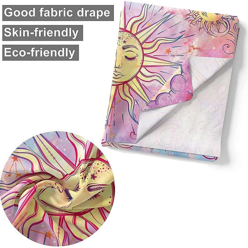 Mystic Celestial Sun and Moon with Stars Tapestry Psychedelic Hippy Tie Dye Wall Hanging (51.2 X 59.