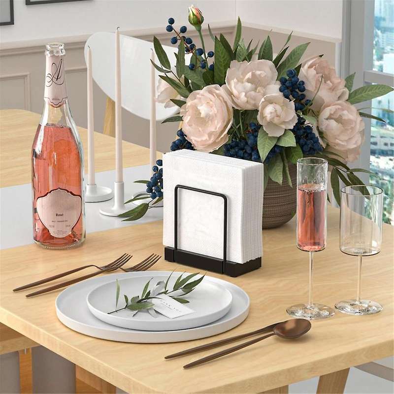 Napkin Holder for Table, Bamboo Iron Standing Napkin Dispenser for Kitchen Dining Farmhouse Cocktail