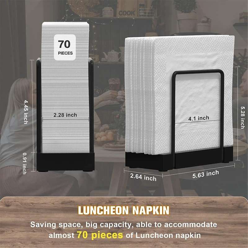Napkin Holder for Table, Bamboo Iron Standing Napkin Dispenser for Kitchen Dining Farmhouse Cocktail