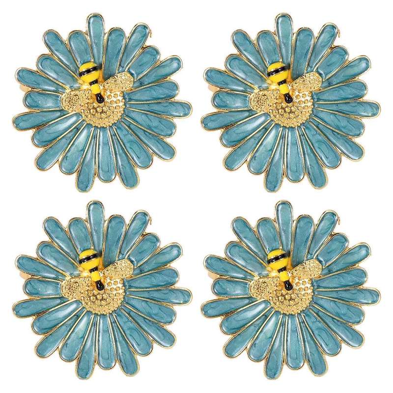 Napkin Ring 4 Piece Set, Exquisite and Cute Little Bee Napkin Holder Ring Table Decoration