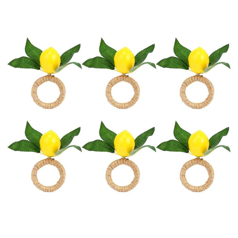 Napkin Rings Set of 6,Decorative Lemon Vine Leaf Napkin Rings, Dinning Table Setting Yellow Napkin B