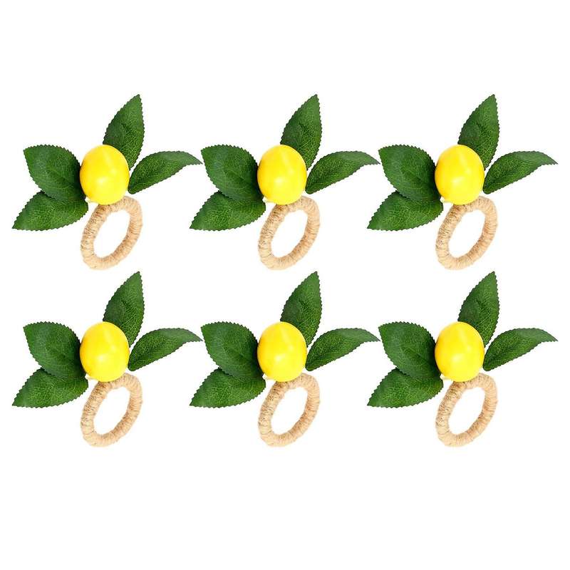 Napkin Rings Set of 6,Decorative Lemon Vine Leaf Napkin Rings, Dinning Table Setting Yellow Napkin B
