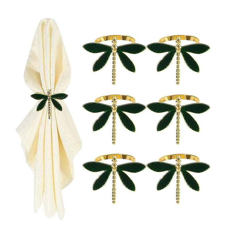 Napkin Rings Set of 6 for Wedding Fathers Day Birthday Metal Dragonfly Napkin Holders for Table Line